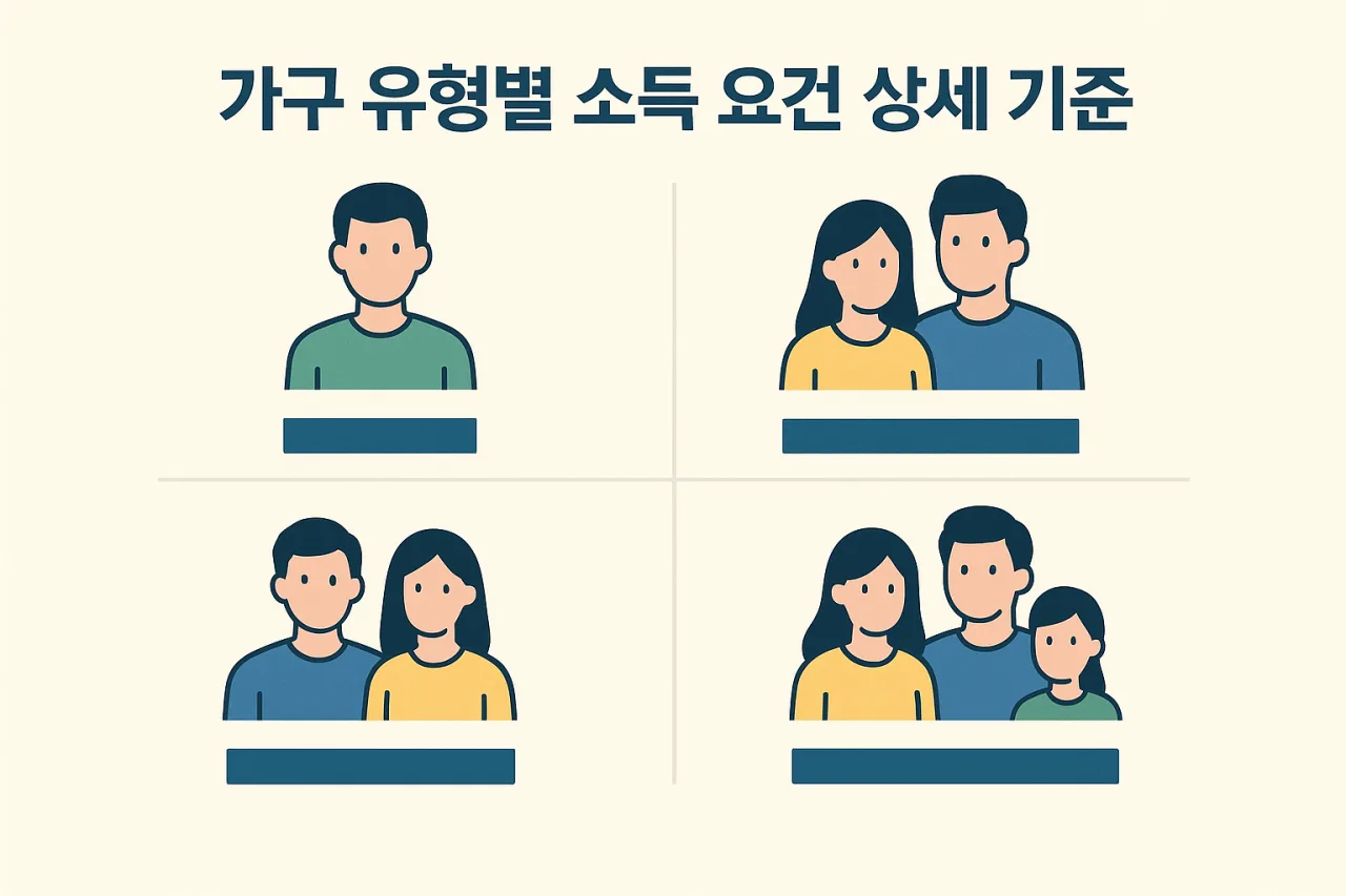 가구 유형별 소득 요건 상세 기준 안내 이미지